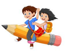 Boys on a flying pencil